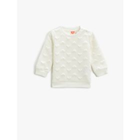 Koton 010 Kız Bebek Ekru Kalpli Kapitone Uzun Kollu Bisiklet Yaka Sweatshirt
