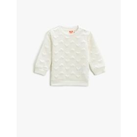 Koton 010 Kız Bebek Ekru Kalpli Kapitone Uzun Kollu Bisiklet Yaka Sweatshirt