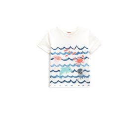 Koton 021 Erkek Bebek Ekru Bisiklet Yaka Kısa Kollu Baskılı T-shirt