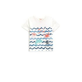Koton 021 Erkek Bebek Ekru Bisiklet Yaka Kısa Kollu Baskılı T-shirt