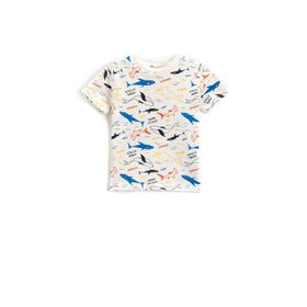 Koton 03E Erkek Bebek Ekru Desenli Kollu Bisiklet Yaka Köpek Balığı ve Balina Baskılı T-shirt