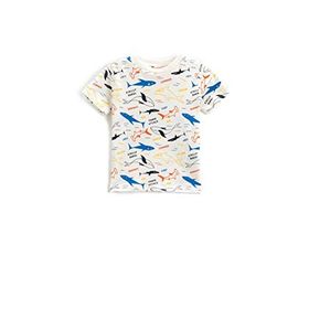Koton 03E Erkek Bebek Ekru Desenli Kollu Bisiklet Yaka Köpek Balığı ve Balina Baskılı T-shirt
