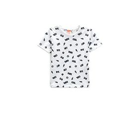 Koton 03E Erkek Bebek Ekru Desenli Slogan Baskılı Bisiklet Yaka Kısa Kollu T-shirt