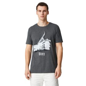 Koton 045 Antrasit Bisiklet Yaka Kısa Kollu Baskılı Erkek T-shirt