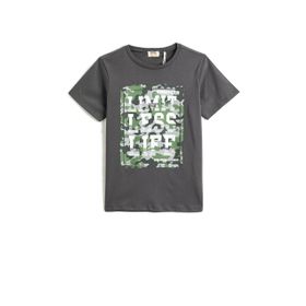 Koton 045 Erkek Çocuk Baskılı Kısa Kollu Bisiklet Yaka Pamuklu Antrasit T-shirt