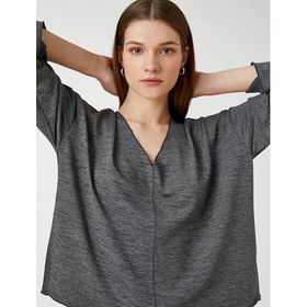 Koton 047 Kadın Antrasit V Yaka Yarasa Kollu Sweatshirt