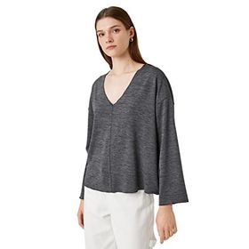 Koton 047 Kadın Antrasit V Yaka Yarasa Kollu Sweatshirt