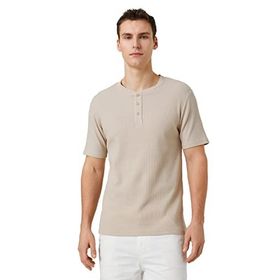 Koton 050 Bej Basic Hakim Yaka Düğmeli Dar Kesim Kısa Kollu Erkek T-shirt
