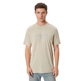 Koton 050 Bej Bisiklet Yaka Kısa Kollu Baskılı Erkek T-shirt