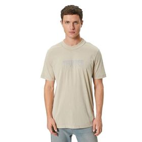 Koton 050 Bej Bisiklet Yaka Kısa Kollu Baskılı Erkek T-shirt