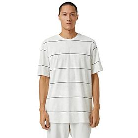 Koton 05U Erkek Beyaz Desenli Basic Bisiklet Yaka Çizgili T-shirt