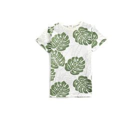 Koton 05V Erkek Çocuk Haki Desenli Palmiye Baskılı Kısa Kollu Bisiklet Yaka T-shirt