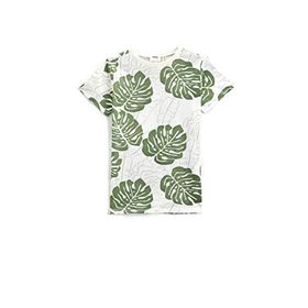 Koton 05V Erkek Çocuk Haki Desenli Palmiye Baskılı Kısa Kollu Bisiklet Yaka T-shirt