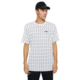 Koton 0D0 Erkek Beyaz Desenli Basic Bisiklet Yaka Slogan Baskılı Geometrik Desenli T-shirt