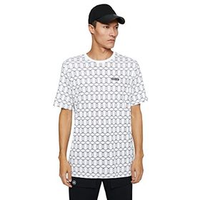 Koton 0D0 Erkek Beyaz Desenli Basic Bisiklet Yaka Slogan Baskılı Geometrik Desenli T-shirt