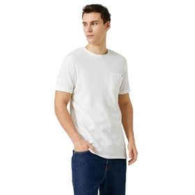 Koton 0D0 Erkek Beyaz Desenli Bisiklet Yaka Kısa Kollu Desenli T-shirt