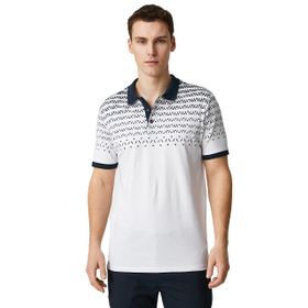 Koton 0D0 Erkek Beyaz Desenli Polo Yaka Düğmeli Dar Kesim Soyut Baskı Detaylı T-shirt