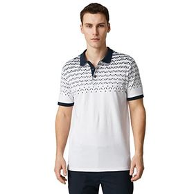 Koton 0D0 Erkek Beyaz Desenli Polo Yaka Düğmeli Dar Kesim Soyut Baskı Detaylı T-shirt