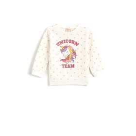 Koton 0D1 Kız Bebek Ekru Desenli Unicorn Baskılı Pamuklu Sweatshirt