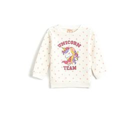 Koton 0D1 Kız Bebek Ekru Desenli Unicorn Baskılı Pamuklu Sweatshirt