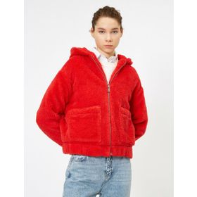 Koton 0KAL58226OW993 Kapüsonlu Peluş Kadın Mont