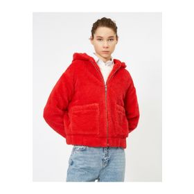 Koton 0KAL58226OW993 Kapüsonlu Peluş Kadın Mont