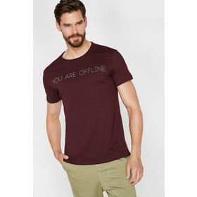 Koton 0KAM11636CK Bordo Yazili Baskili Erkek T-Shirt