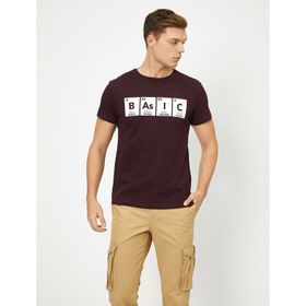Koton 0KAM11636CK Bordo Yazili Baskili Erkek T-Shirt