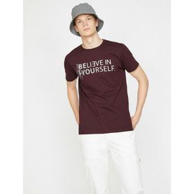 Koton 0KAM11636CK Bordo Yazili Baskili Erkek T-Shirt