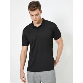 Koton 0KAM91718GT Siyah Polo Yaka Kısa Kollu Düğme Detaylı Erkek T-Shirt