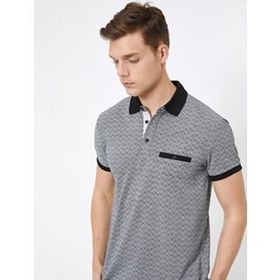 Koton 0KAM91718GT Siyah Polo Yaka Kısa Kollu Düğme Detaylı Erkek T-Shirt