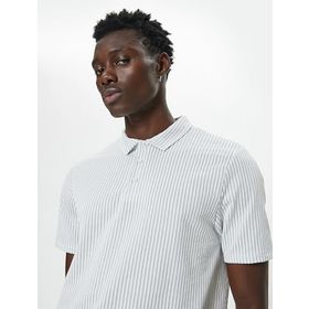 Koton 0KAM91718GT Siyah Polo Yaka Kısa Kollu Düğme Detaylı Erkek T-Shirt