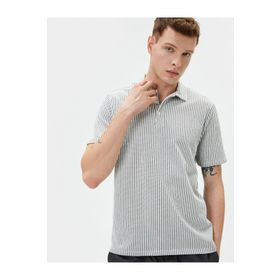 Koton 0KAM91718GT Siyah Polo Yaka Kısa Kollu Düğme Detaylı Erkek T-Shirt
