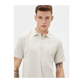 Koton 0KAM91718GT Siyah Polo Yaka Kısa Kollu Düğme Detaylı Erkek T-Shirt