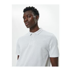 Koton 0KAM91718GT Siyah Polo Yaka Kısa Kollu Düğme Detaylı Erkek T-Shirt