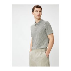 Koton 0KAM91718GT Siyah Polo Yaka Kısa Kollu Düğme Detaylı Erkek T-Shirt