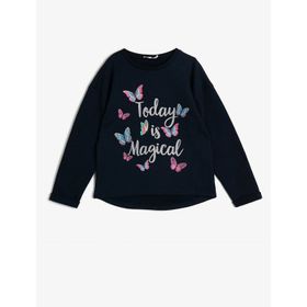 Koton 0KMG17144AK Lacivert Yazılı Baskılı Kız Çocuk Sweatshirt