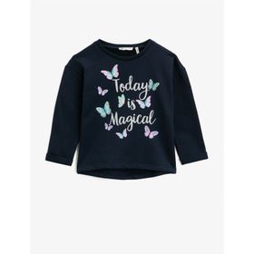 Koton 0KMG17144AK Lacivert Yazılı Baskılı Kız Çocuk Sweatshirt