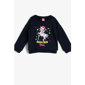 Koton 0KMG17144AK Lacivert Yazılı Baskılı Kız Çocuk Sweatshirt