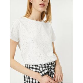 Koton 0YAK13983EK001 Kısa Kollu Pul Detaylı Bisiklet Yaka Kadın T-shirt