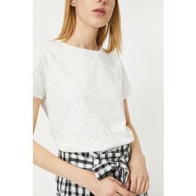 Koton 0YAK13983EK001 Kısa Kollu Pul Detaylı Bisiklet Yaka Kadın T-shirt