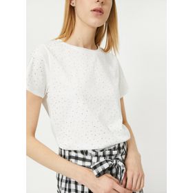 Koton 0YAK13983EK001 Kısa Kollu Pul Detaylı Bisiklet Yaka Kadın T-shirt