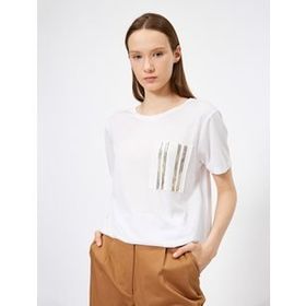 Koton 0YAK13983EK001 Kısa Kollu Pul Detaylı Bisiklet Yaka Kadın T-shirt