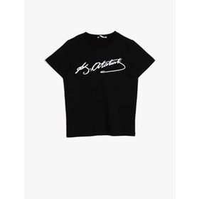 Koton 0YKB11541MK000 Atatürk Lisanslı Baskılı Pamuklu Kısa Kollu Bisiklet Yaka Erkek Çocuk T-Shirt