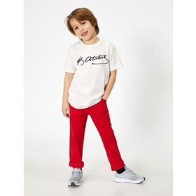Koton 0YKB11541MK000 Atatürk Lisanslı Baskılı Pamuklu Kısa Kollu Bisiklet Yaka Erkek Çocuk T-Shirt