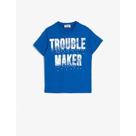 Koton 0YKB16257OK886 Slogan Baskılı Pamuklu Kısa Kollu Bisiklet Yaka Erkek Çocuk T-Shirt