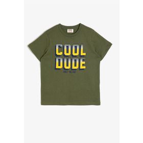 Koton 0YKB16257OK886 Slogan Baskılı Pamuklu Kısa Kollu Bisiklet Yaka Erkek Çocuk T-Shirt