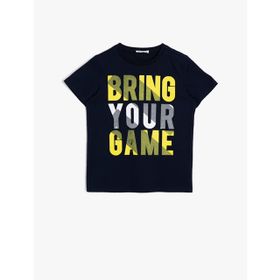 Koton 0YKB16257OK886 Slogan Baskılı Pamuklu Kısa Kollu Bisiklet Yaka Erkek Çocuk T-Shirt