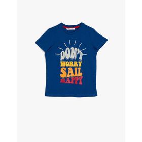 Koton 0YKB16257OK886 Slogan Baskılı Pamuklu Kısa Kollu Bisiklet Yaka Erkek Çocuk T-Shirt
