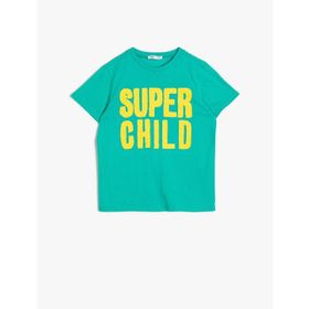 Koton 0YKB16257OK886 Slogan Baskılı Pamuklu Kısa Kollu Bisiklet Yaka Erkek Çocuk T-Shirt